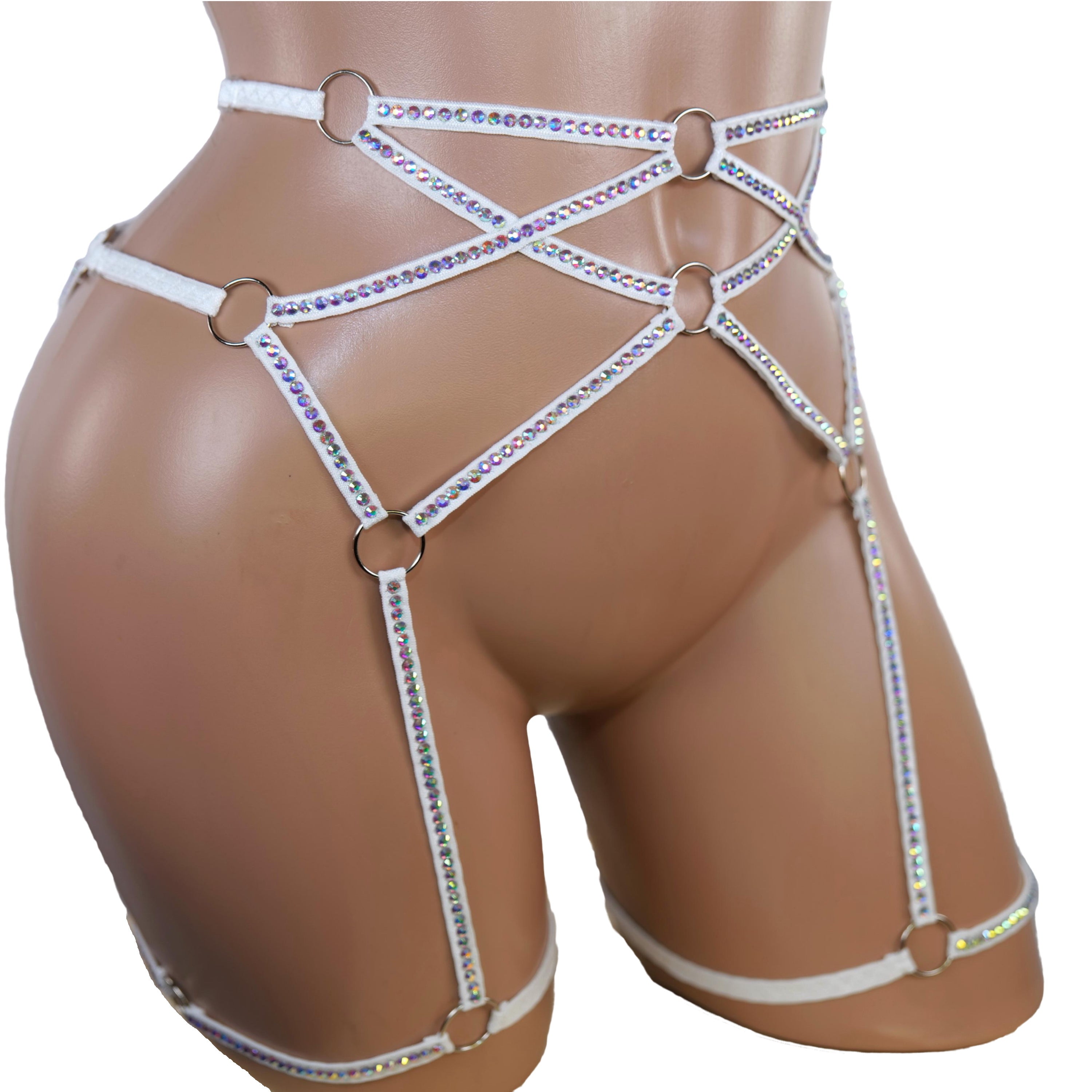 White body harness crystal exotic dancewear open panties body harnesses rhinestone fetish lingerie bdsm panties lingerie gift for her