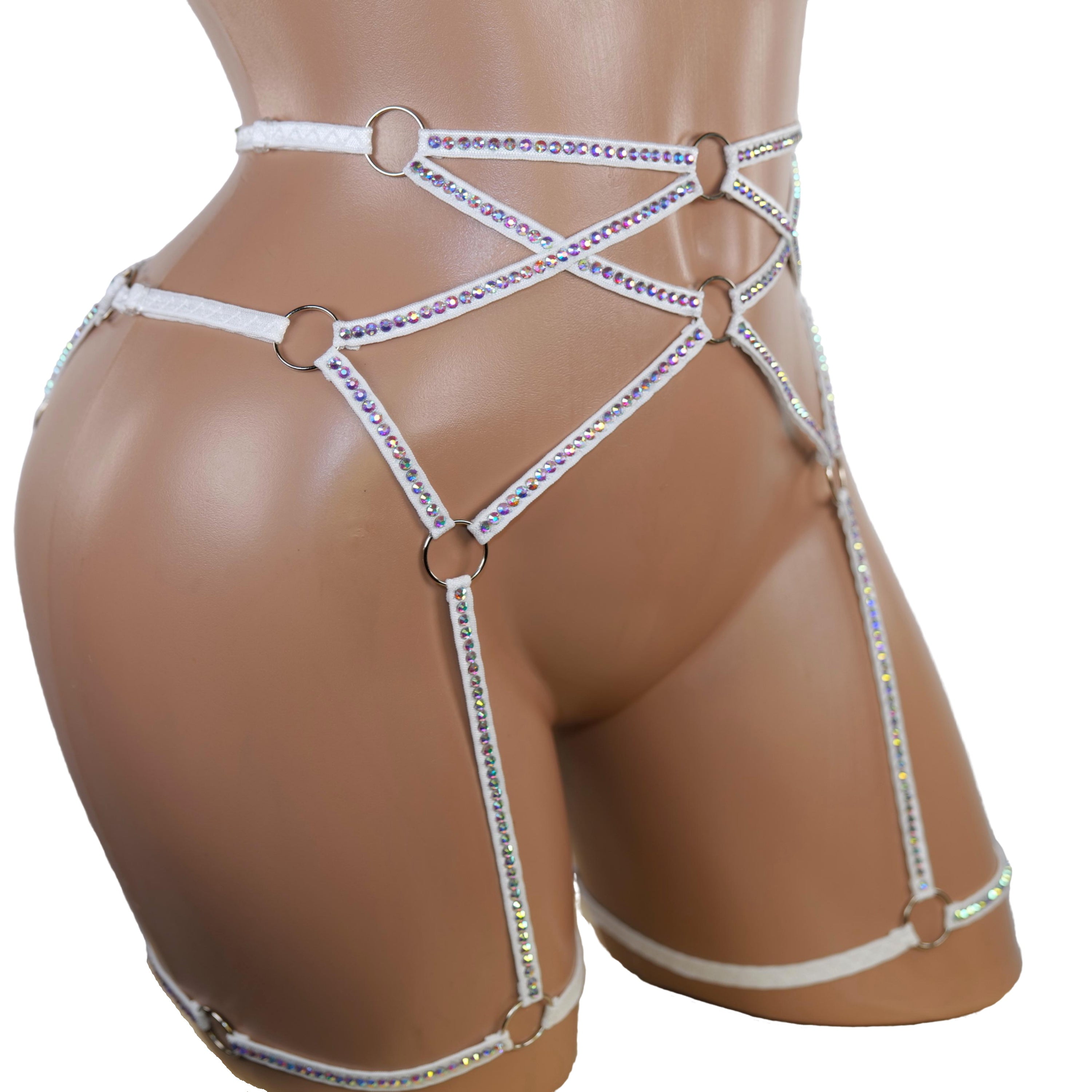 White body harness crystal exotic dancewear open panties body harnesses rhinestone fetish lingerie bdsm panties lingerie gift for her