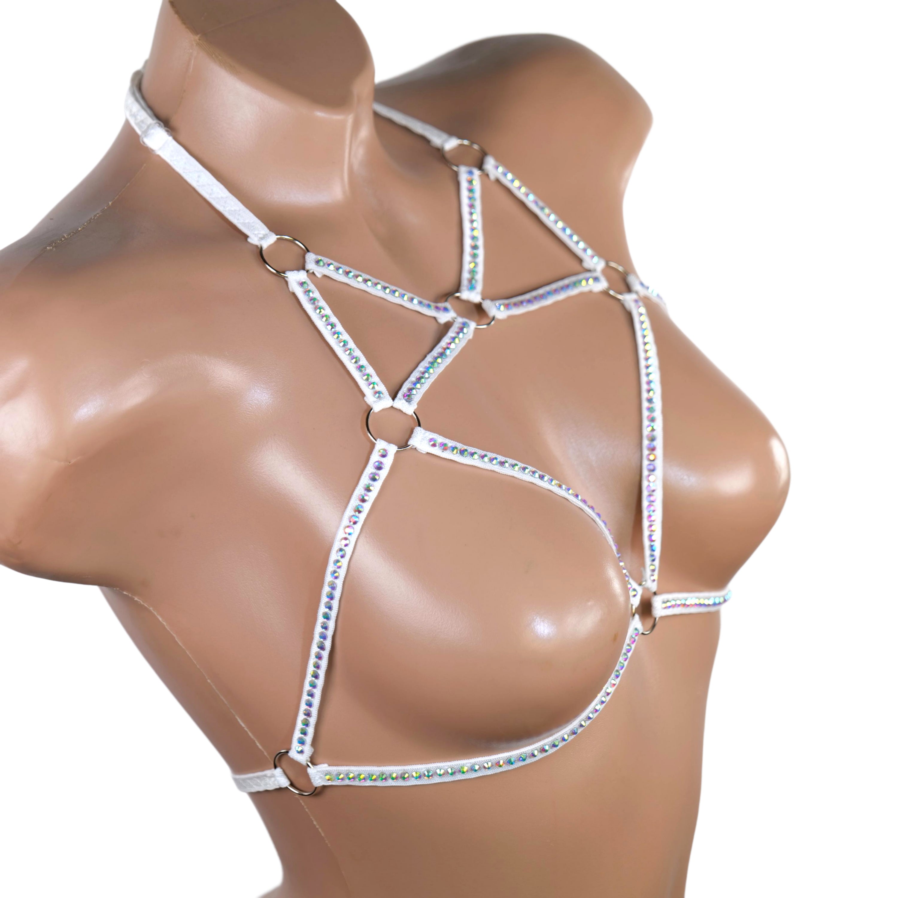 Top harnesses rhinestone Stripper outfits body plus size harness crystal lingerie extreme crotchless exotic dancewear open bra fetish bdsm