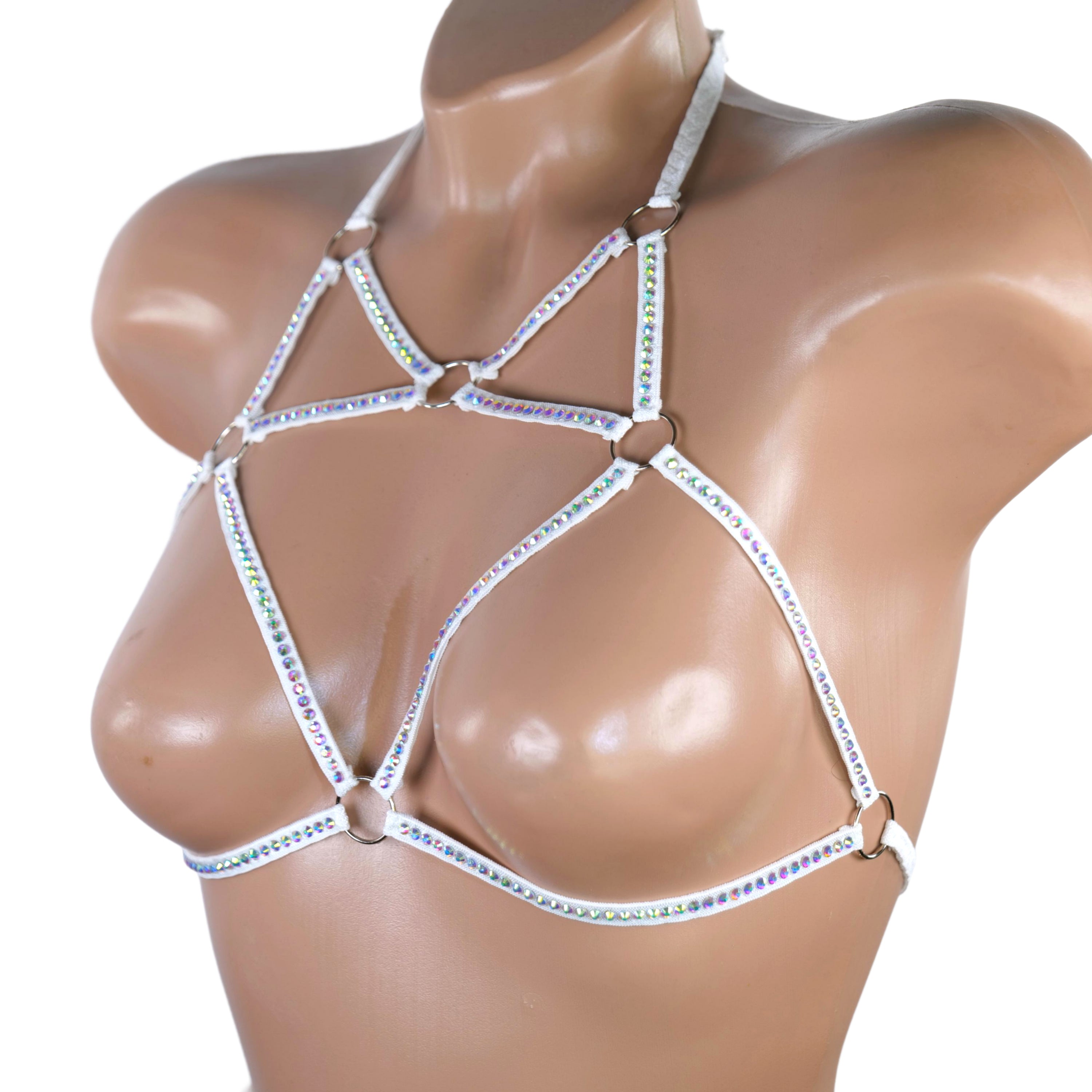 Top harnesses rhinestone Stripper outfits body plus size harness crystal lingerie extreme crotchless exotic dancewear open bra fetish bdsm