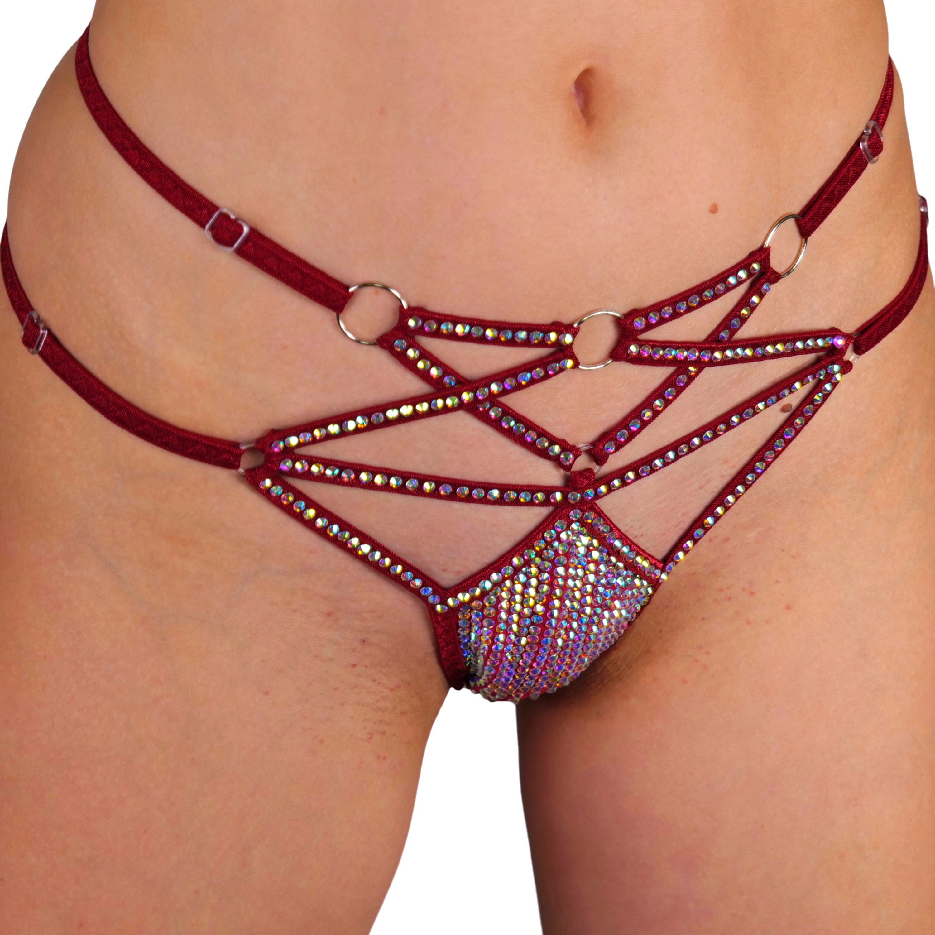 Bikini rhinestone with rings Stripper outfits extreme micro bikini thong sexy swimsuit string party bikini cheeky bikini bottom swimwear (Copy)
