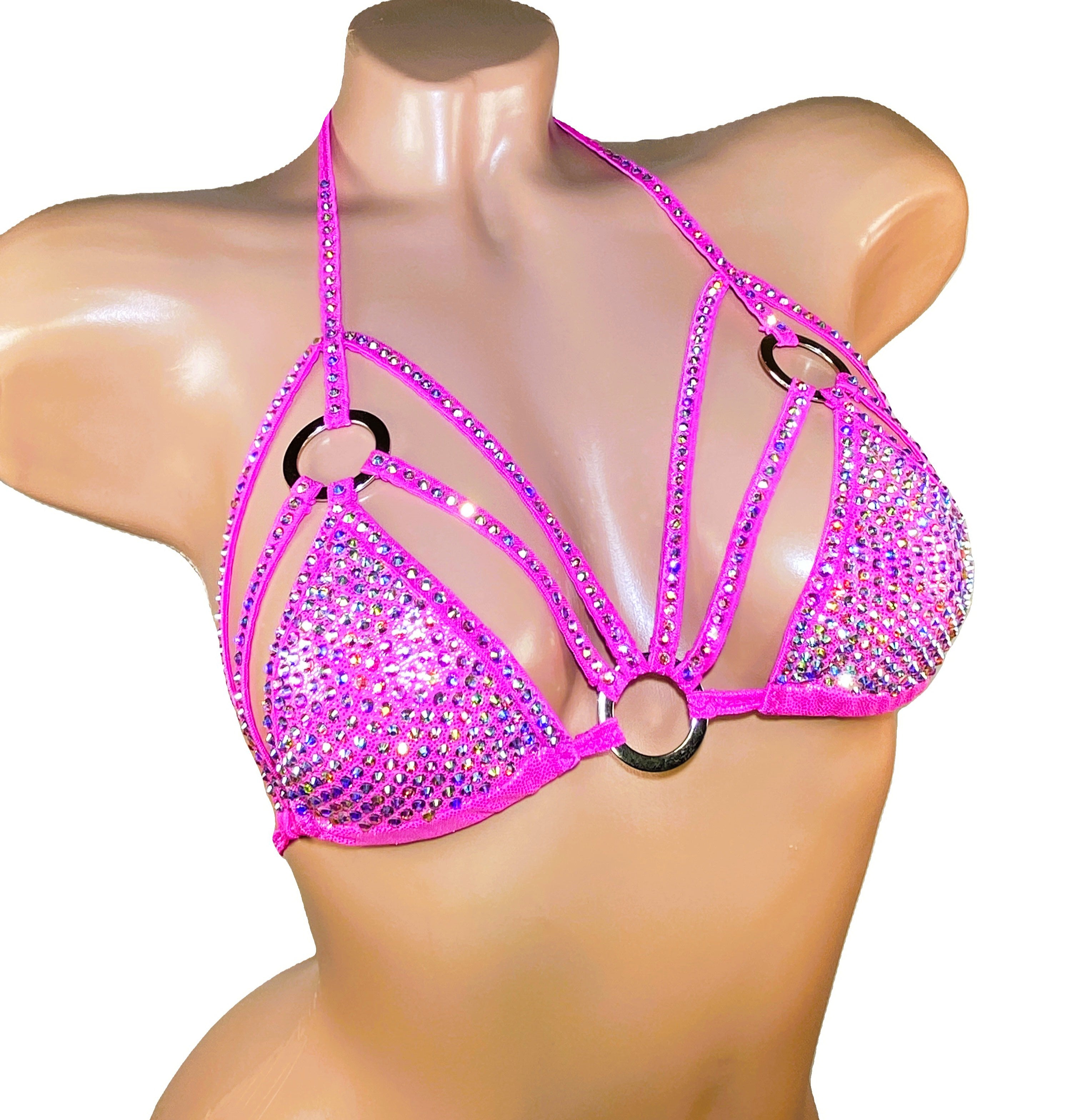 Swarovski bra posing bikini Extreme bdsm top bikini exotic dancer Stripper outfits burlesque bra rhinestone sexy gift goth underwear sparkly