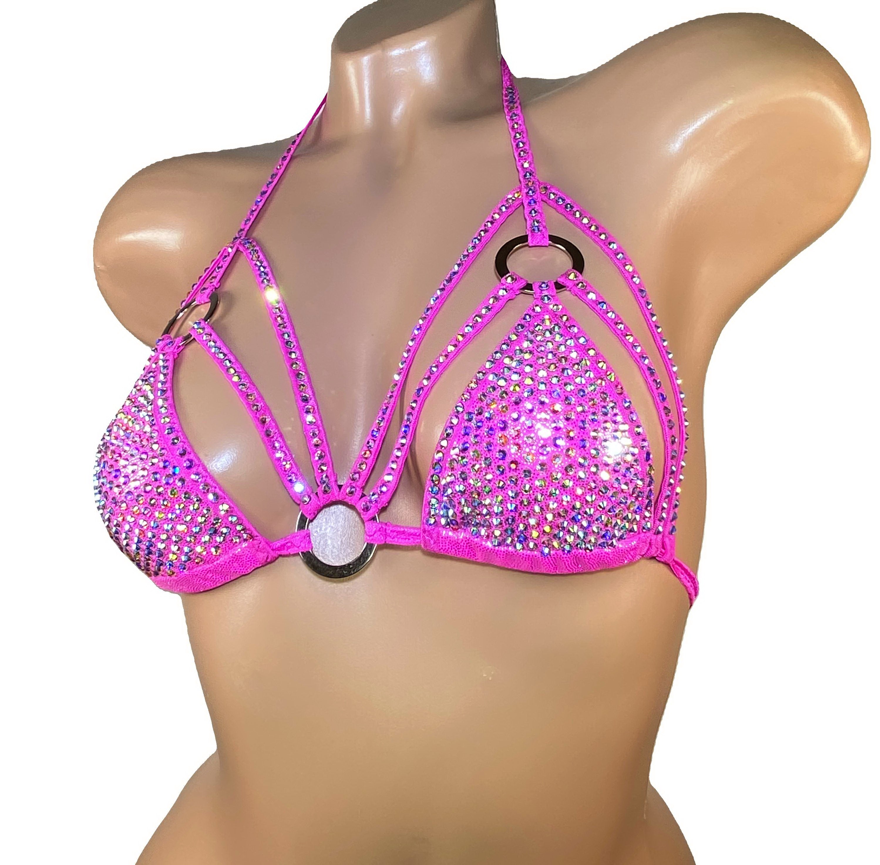 Swarovski bra posing bikini Extreme bdsm top bikini exotic dancer Stripper outfits burlesque bra rhinestone sexy gift goth underwear sparkly