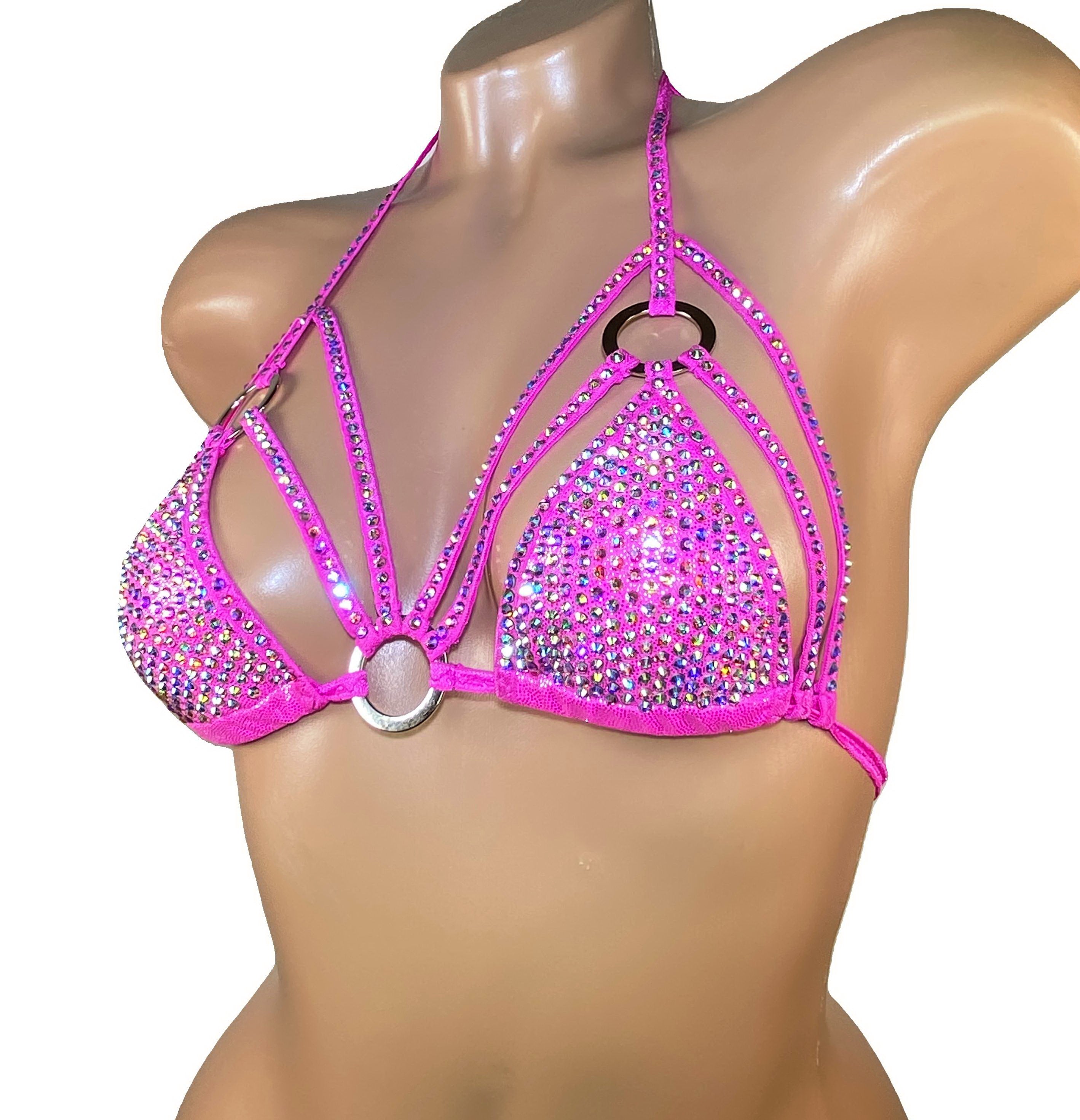 Swarovski bra posing bikini Extreme bdsm top bikini exotic dancer Stripper outfits burlesque bra rhinestone sexy gift goth underwear sparkly