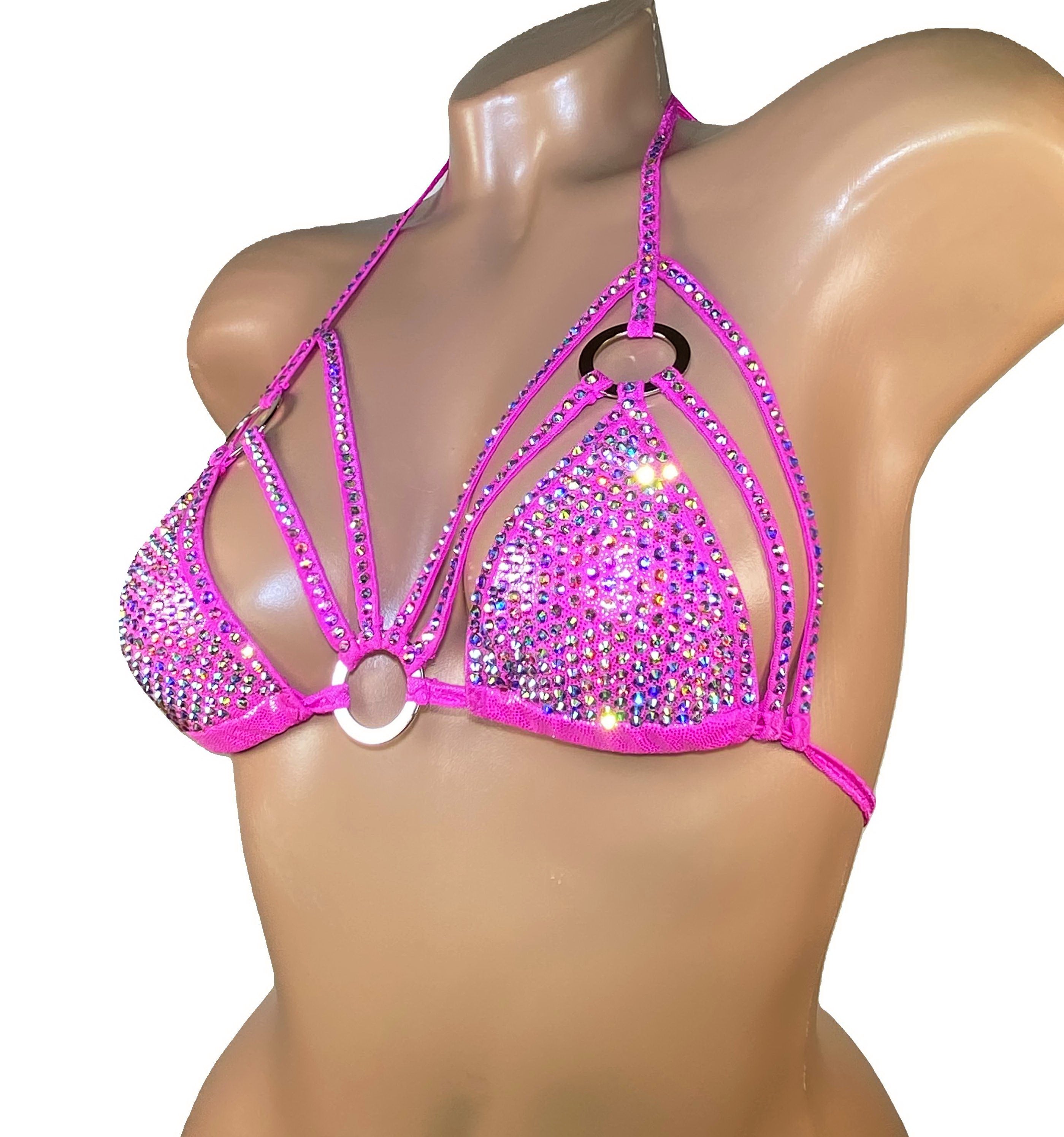 Swarovski bra posing bikini Extreme bdsm top bikini exotic dancer Stripper outfits burlesque bra rhinestone sexy gift goth underwear sparkly