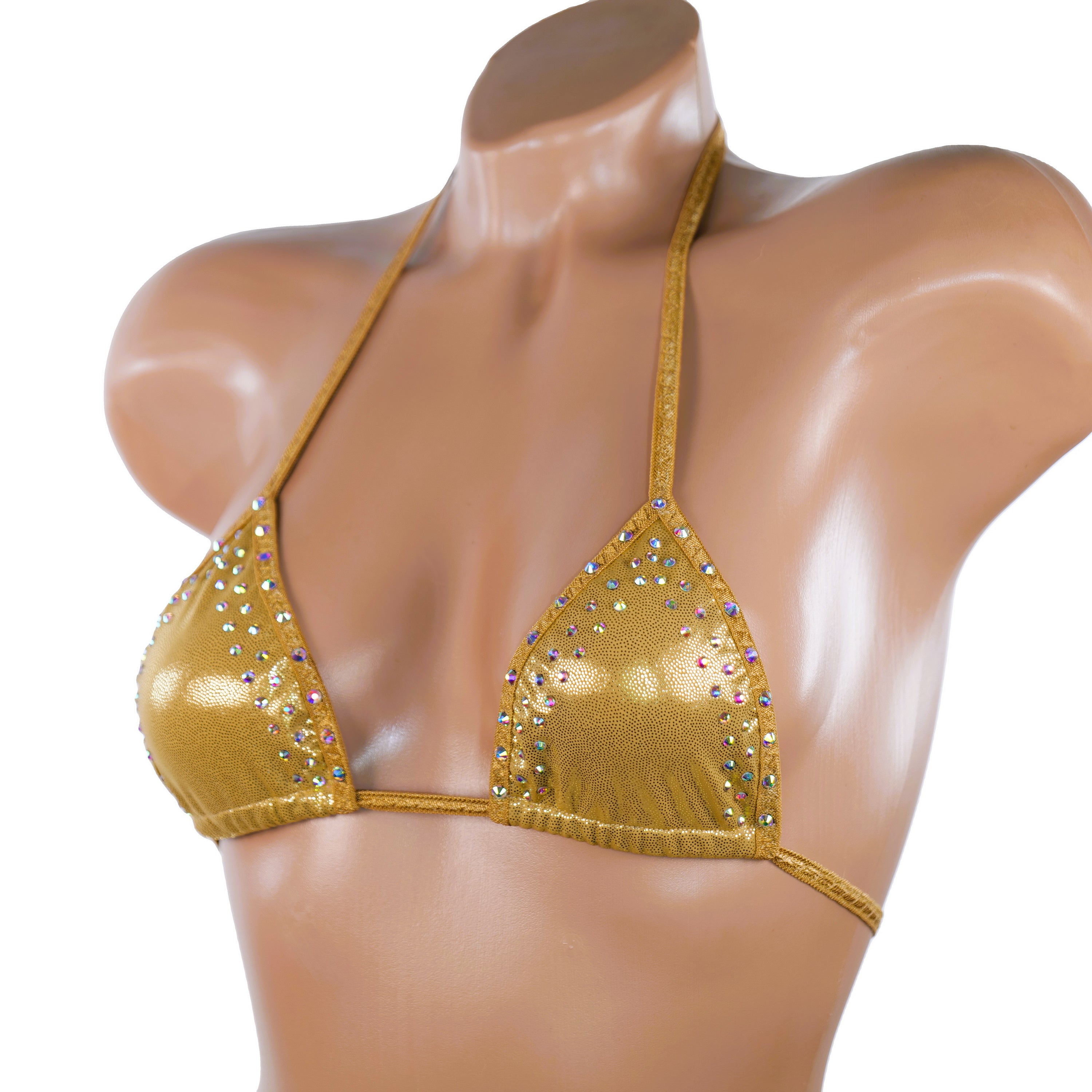 Top rhinestone bra gold triangle extreme top hot Beachwear bikini bra femme Party bikini stripper outfits exotic dancer women underwear