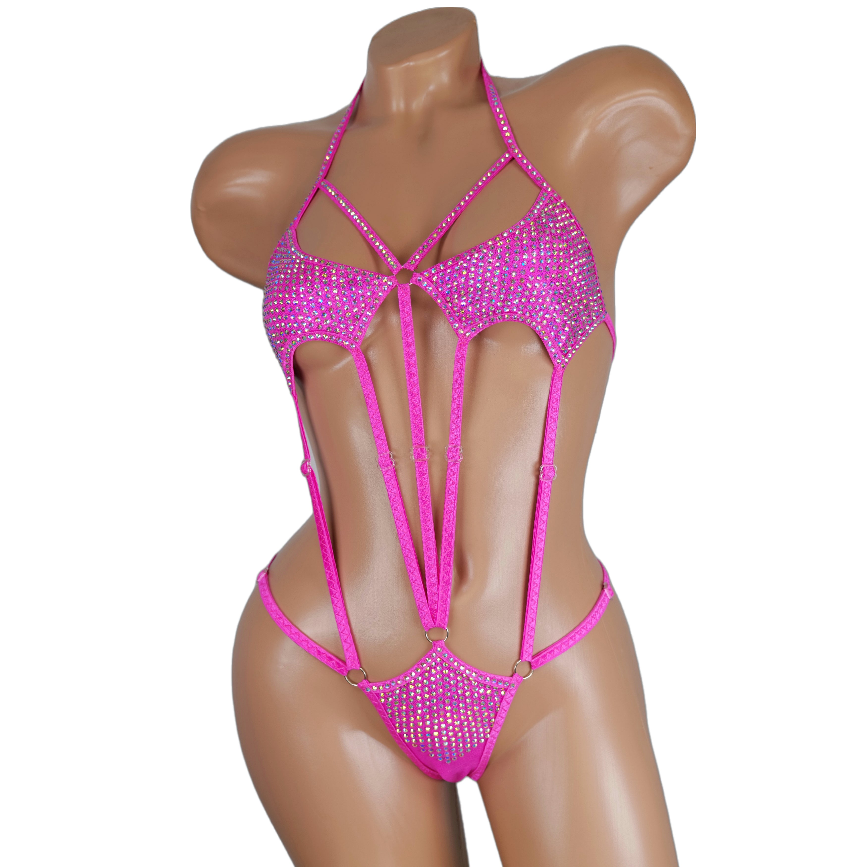 Stripper outfits dancewear rave club-attire bikini one piece Rhinestone bikini bathing burlesque exotic dancewear thong bodysuit Beachwear