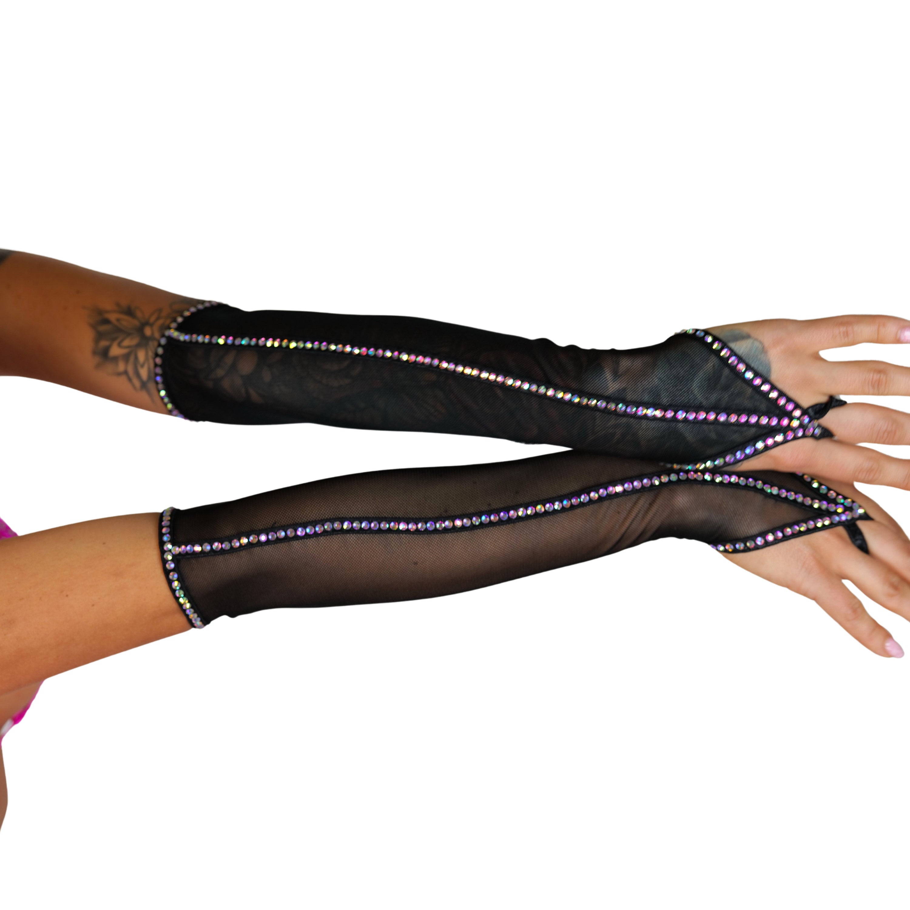Sparkling Gloves, Rhinestone Gloves Perfect for Stripper Outfits, Exotic Dancewear, Long Fingerless Gloves for Burlesque Costume