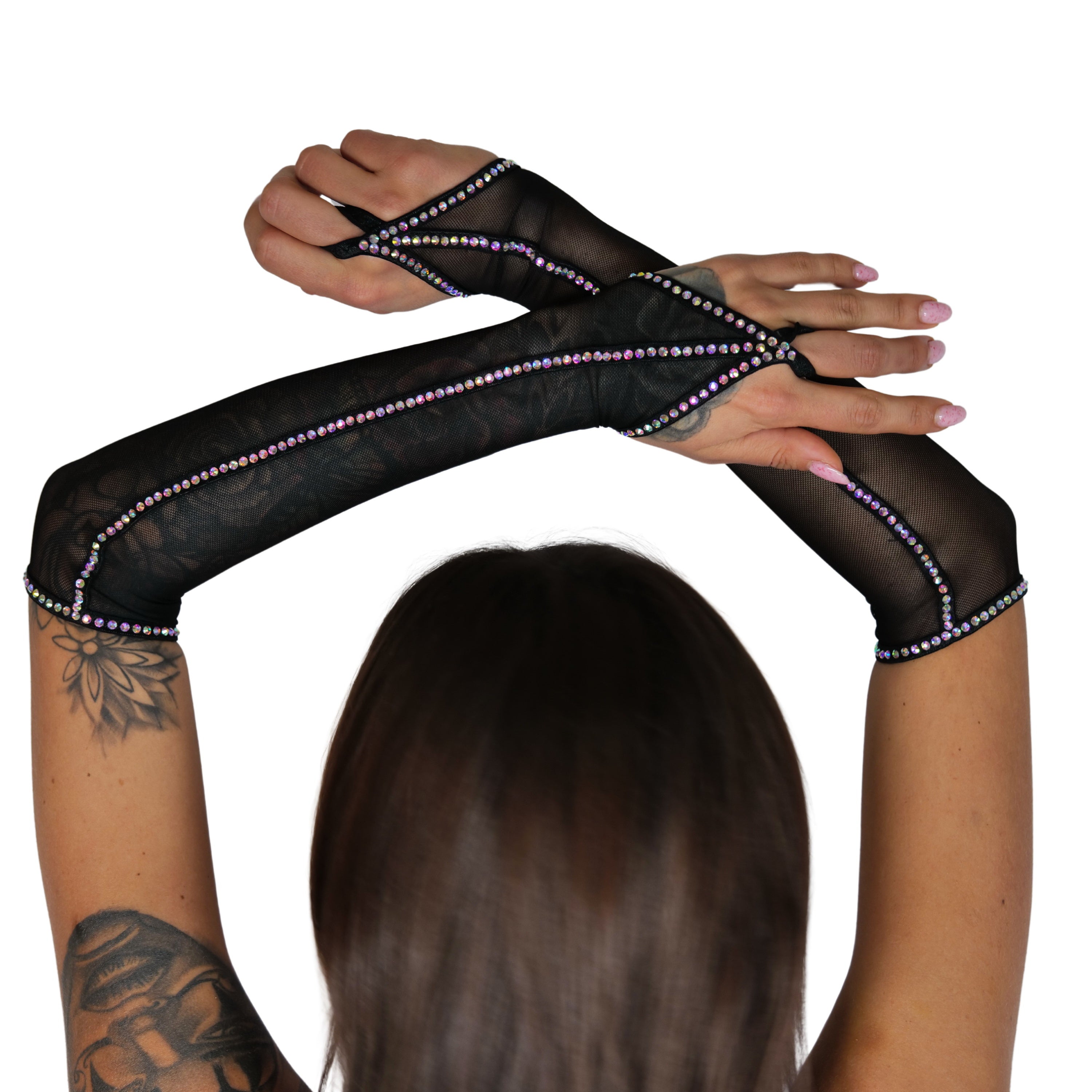 Sparkling Gloves, Rhinestone Gloves Perfect for Stripper Outfits, Exotic Dancewear, Long Fingerless Gloves for Burlesque Costume