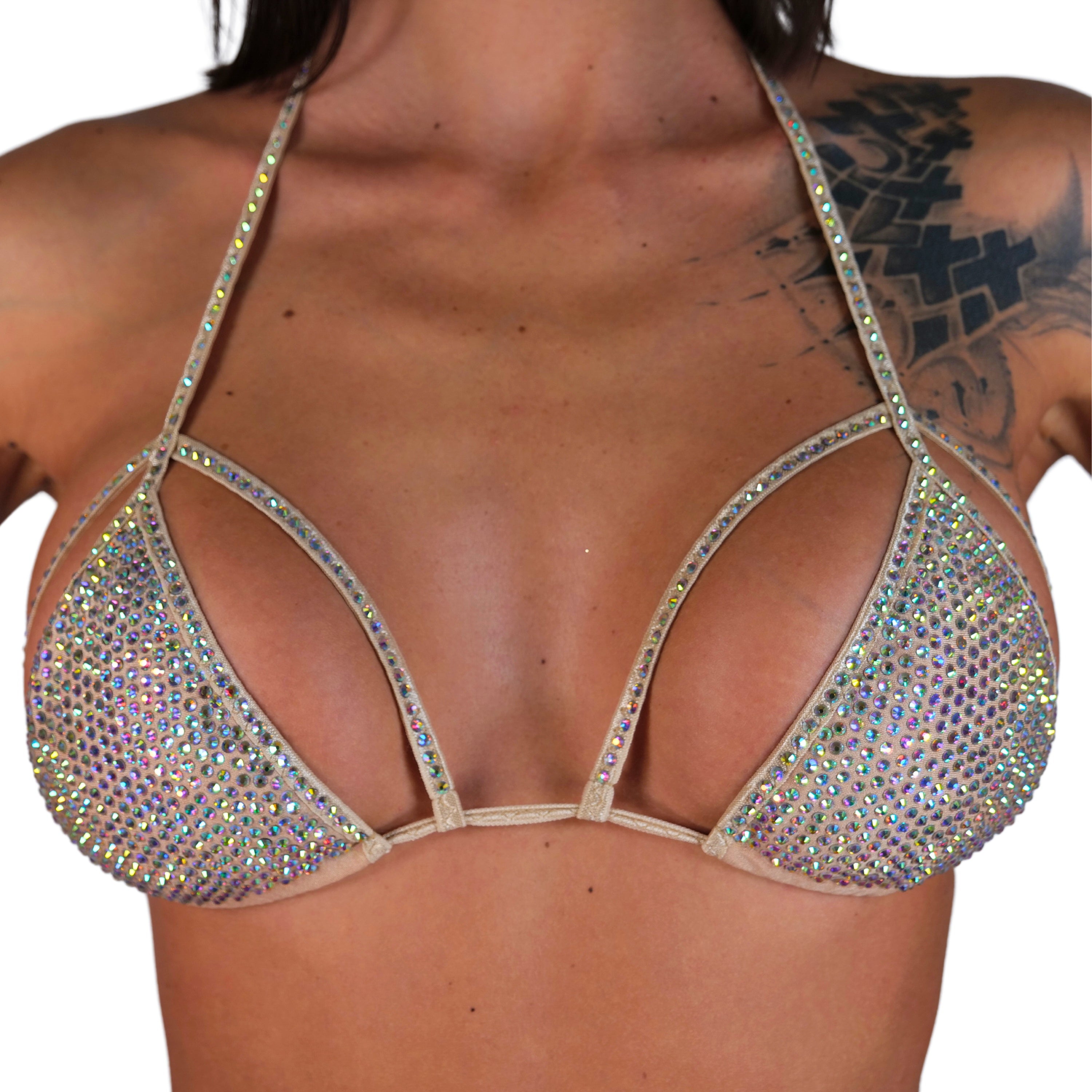Rhinestone Bra, Sparkling Rhinestone Exotic Dancewear, Rhinestone Top for Stripper Outfits, Pole Dance, Belly Dance, Rhinestone Bikini