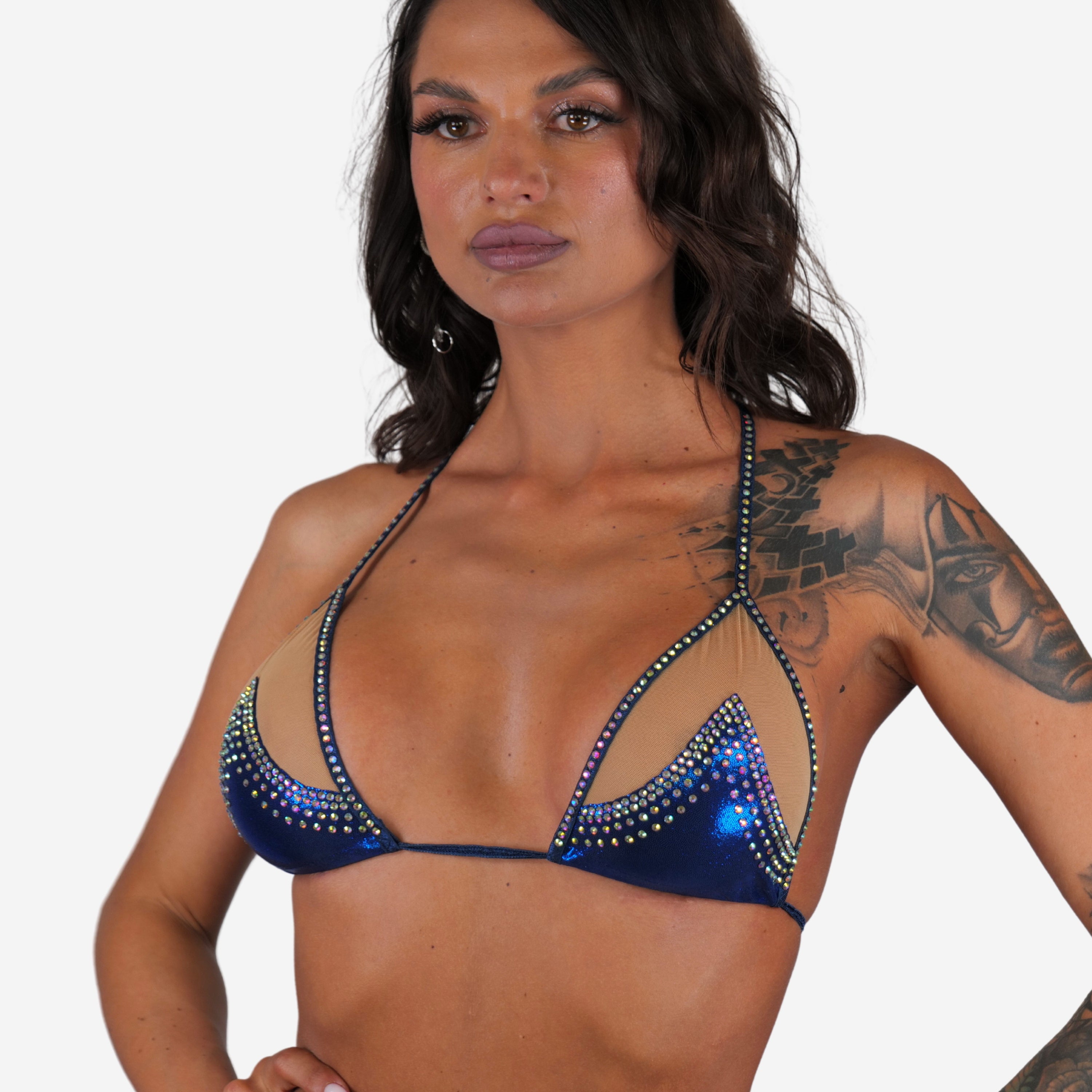 Crystal Bikini Top Lace  Burlesque Rhinestone Bra Mesh Stripper Bikini Top individual club dancer boudoir lingerie open cup bra kinky top