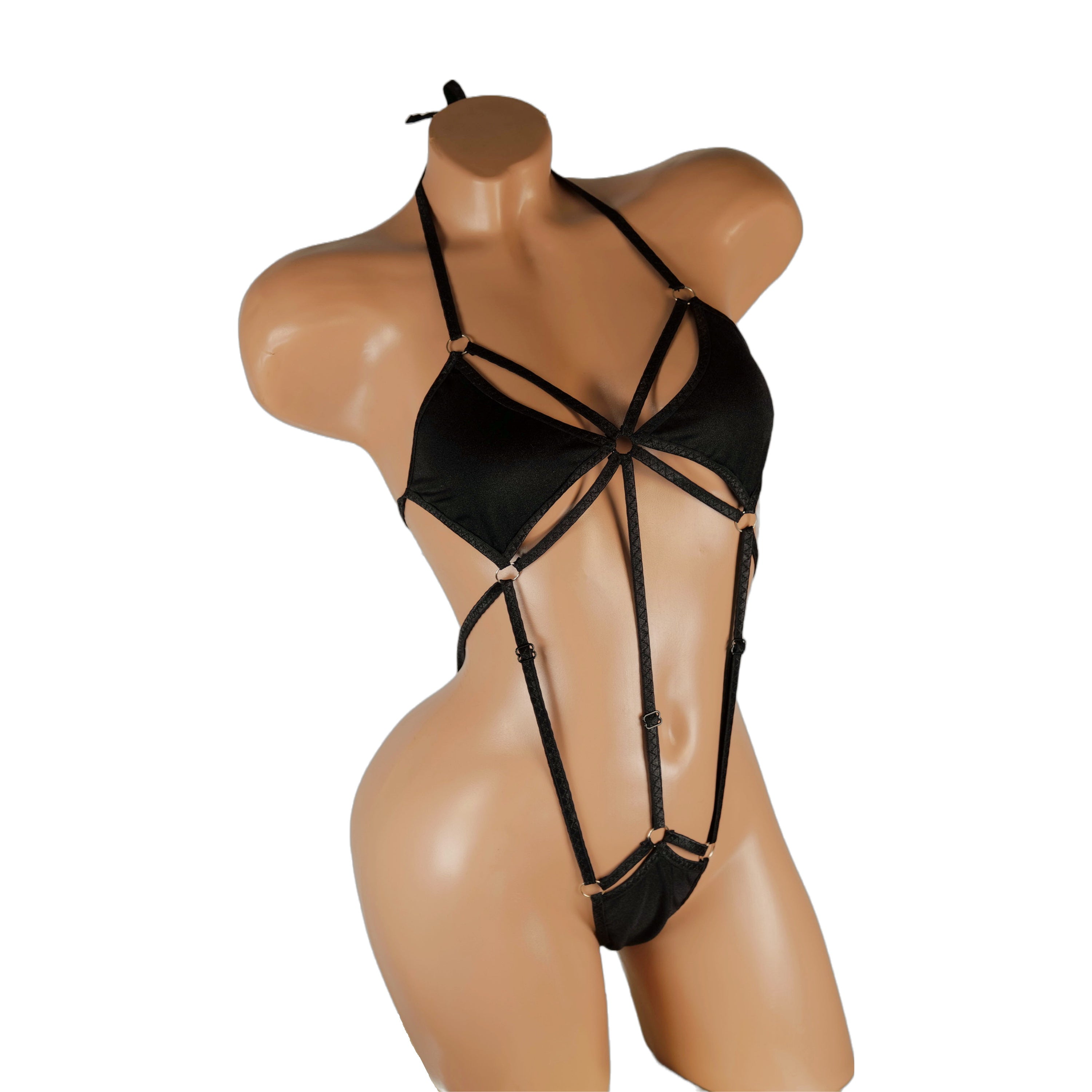 Exotic dancewear black thong bodysuit Stripper dancewear rave outfits club-attire bikini one piece bathing Beachwear bikini burlesque