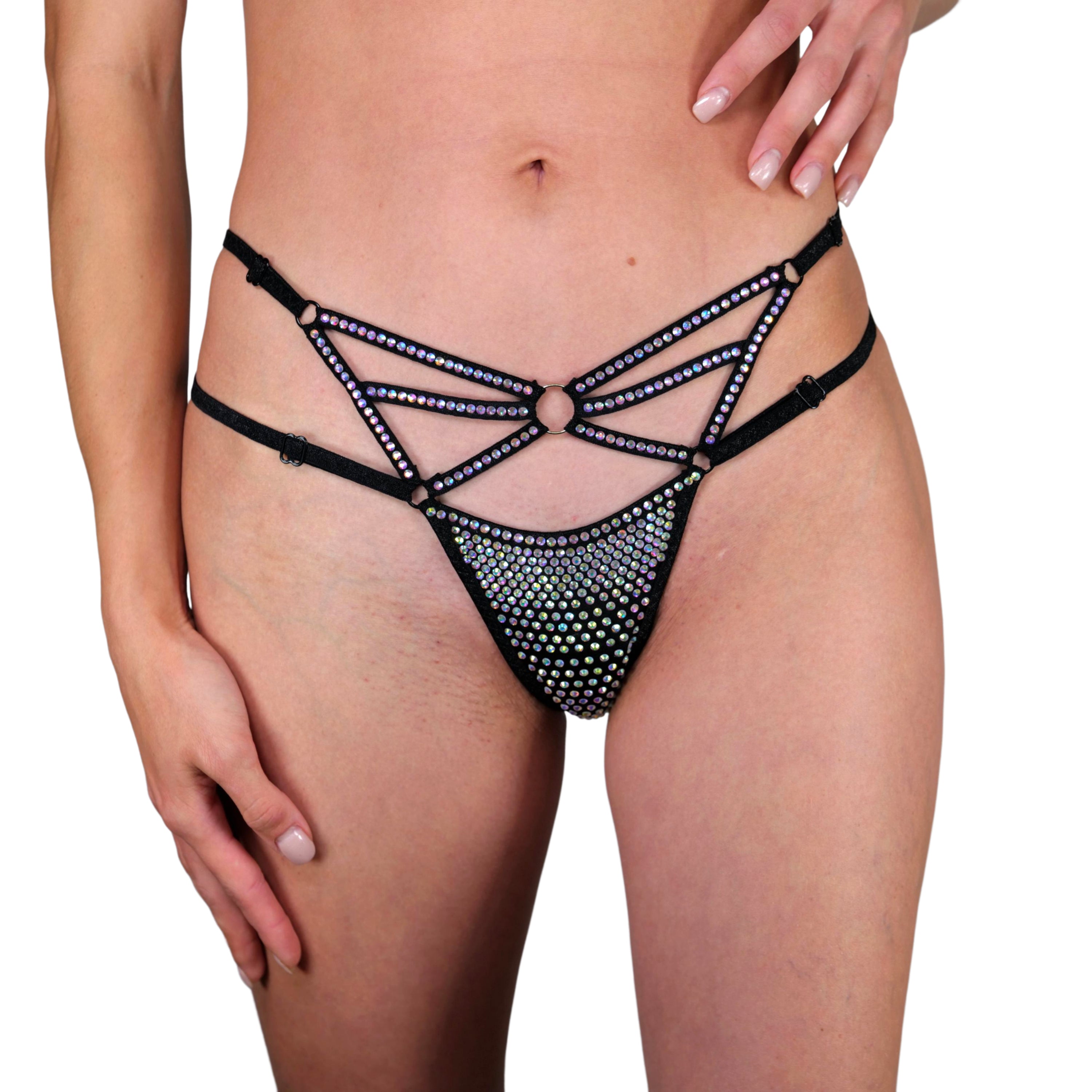 Exotic dancewear Crystal lingerie erotic panties Stripper outfits beach wear sexy strappy lingerie bikini bottom satin lingerie cute panties
