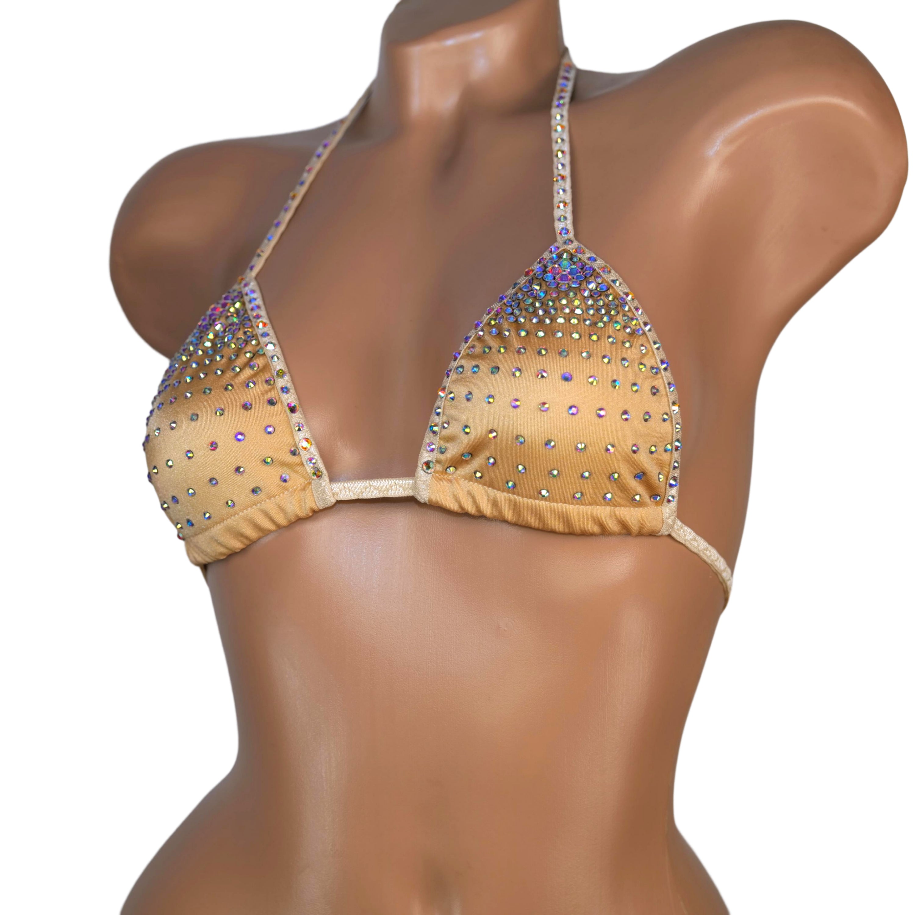 Top rhinestone gradient beige bra burlesque triangle extreme top hot Beachwear bikini bra Party bikini stripper outfits exotic dancer