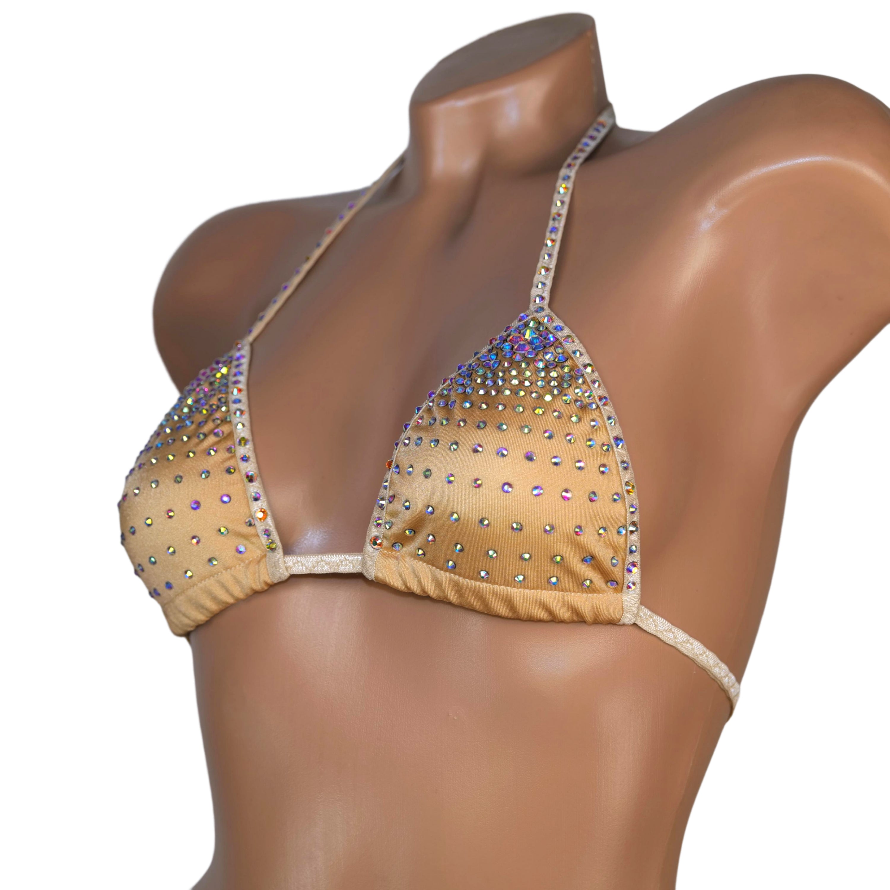 Top rhinestone gradient beige bra burlesque triangle extreme top hot Beachwear bikini bra Party bikini stripper outfits exotic dancer