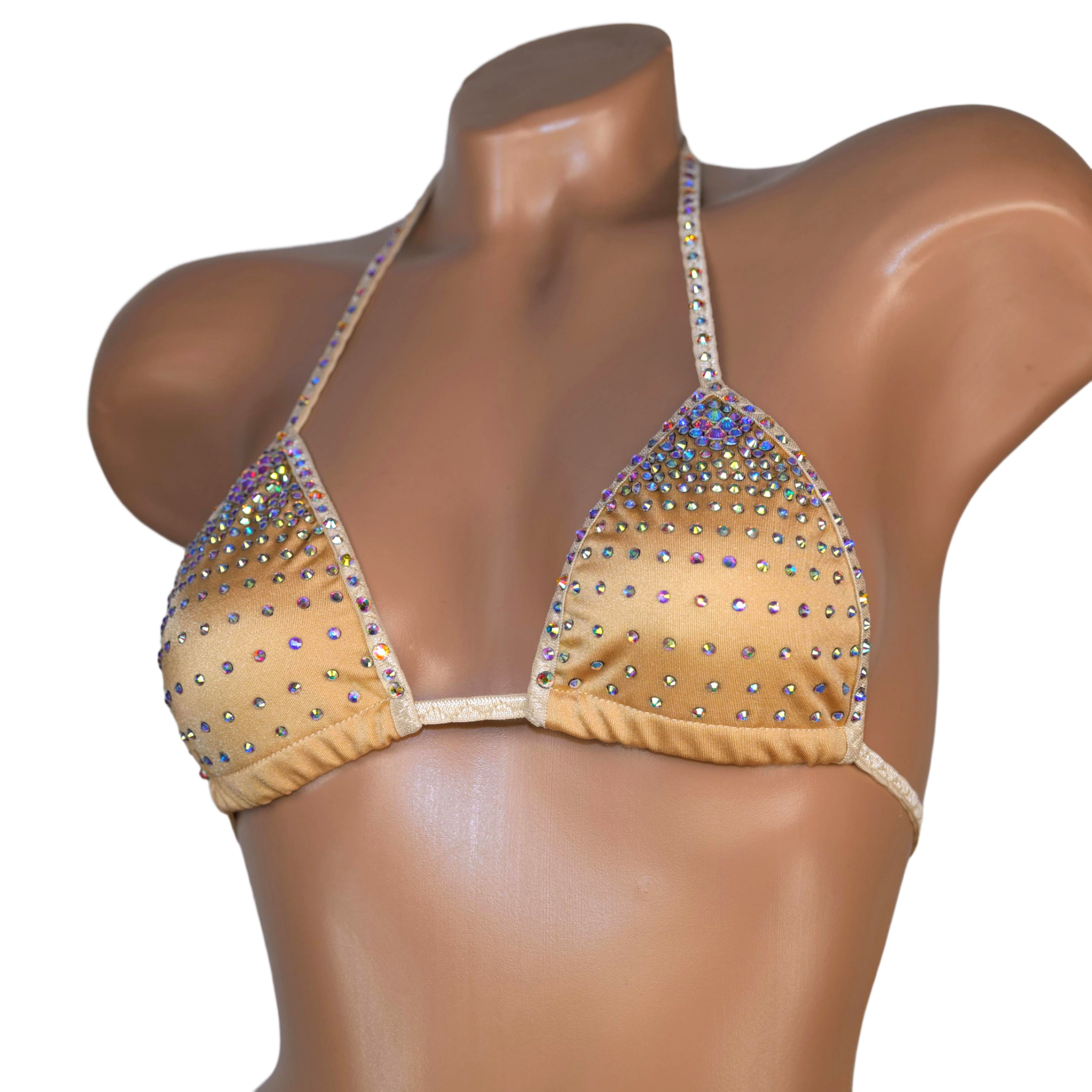 Top rhinestone gradient beige bra burlesque triangle extreme top hot Beachwear bikini bra Party bikini stripper outfits exotic dancer