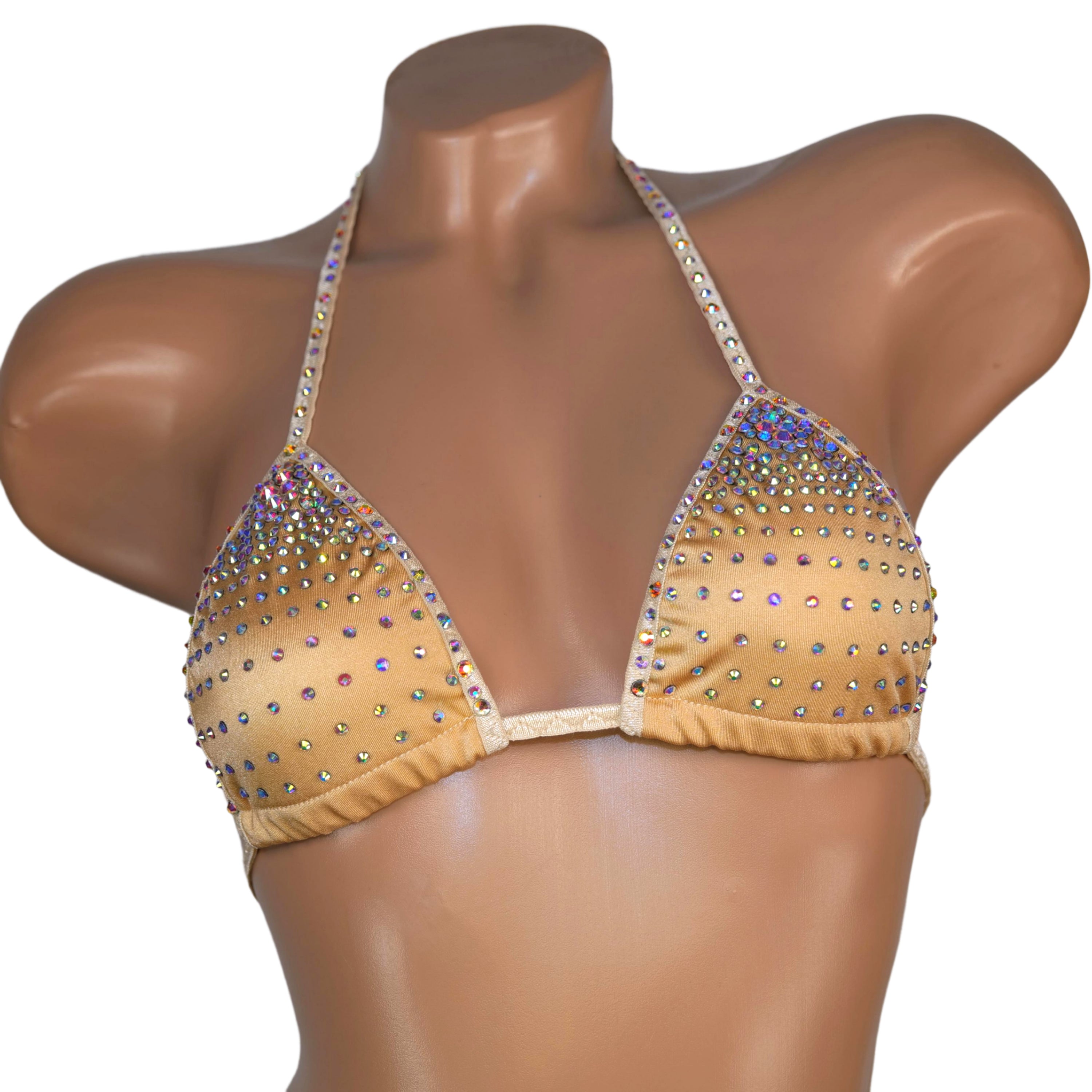 Top rhinestone gradient beige bra burlesque triangle extreme top hot Beachwear bikini bra Party bikini stripper outfits exotic dancer