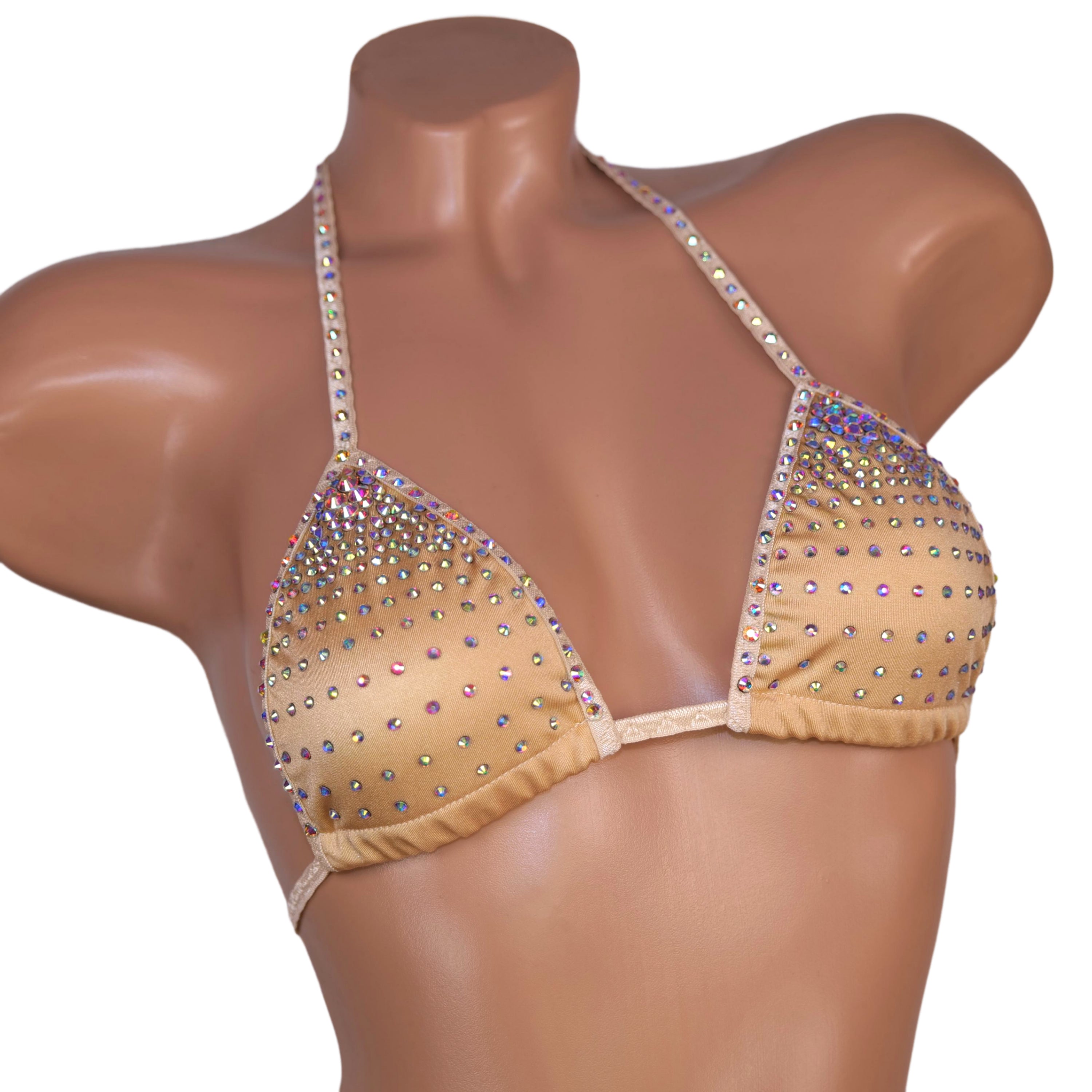 Top rhinestone gradient beige bra burlesque triangle extreme top hot Beachwear bikini bra Party bikini stripper outfits exotic dancer