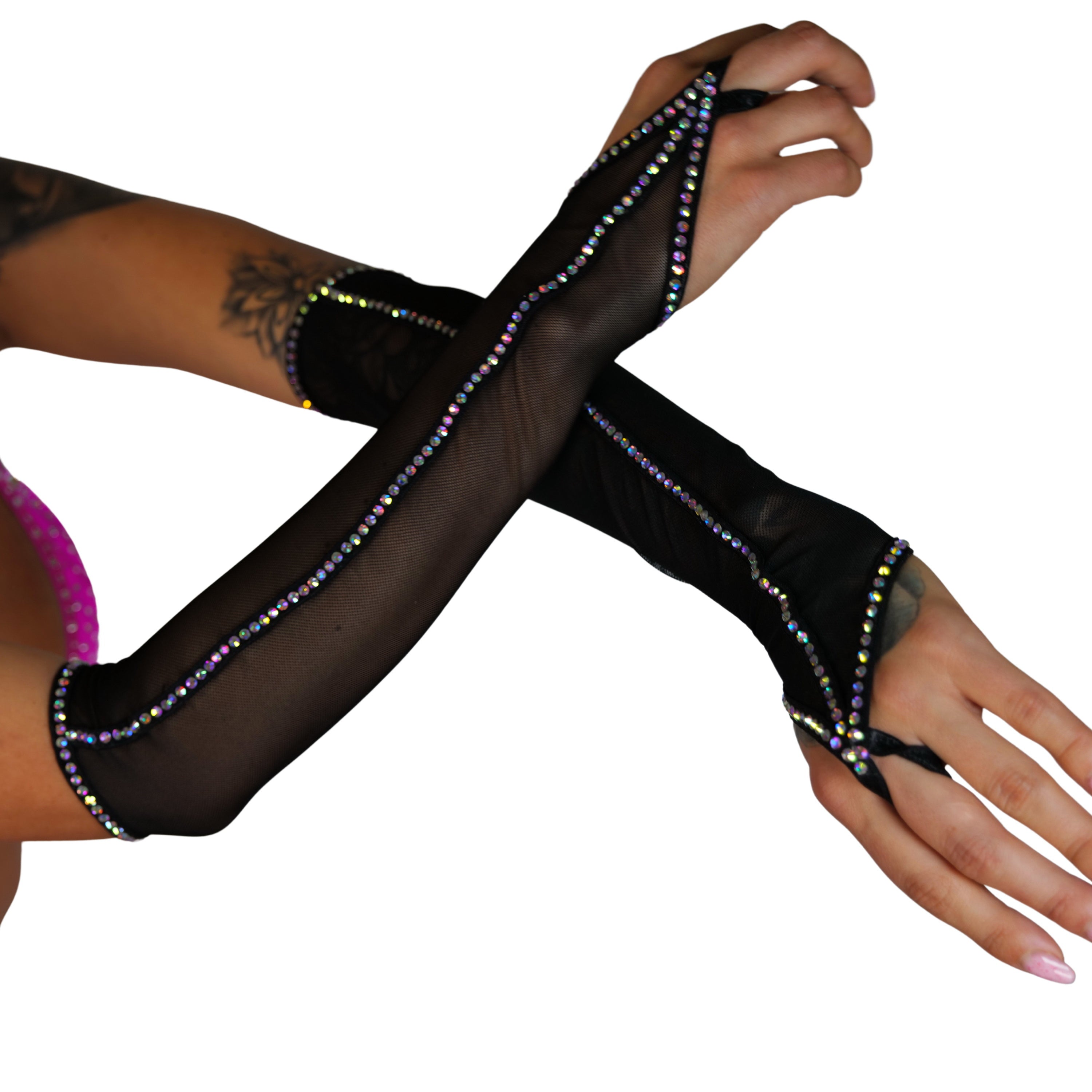 Sparkling Gloves, Rhinestone Gloves Perfect for Stripper Outfits,  Exotic Dancewear, Long Fingerless Gloves for Burlesque Costume
